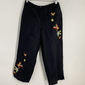 Vintage Crop Pants Women’s Size 6 Embroidered Butterfly Boho Grunge Casual 998